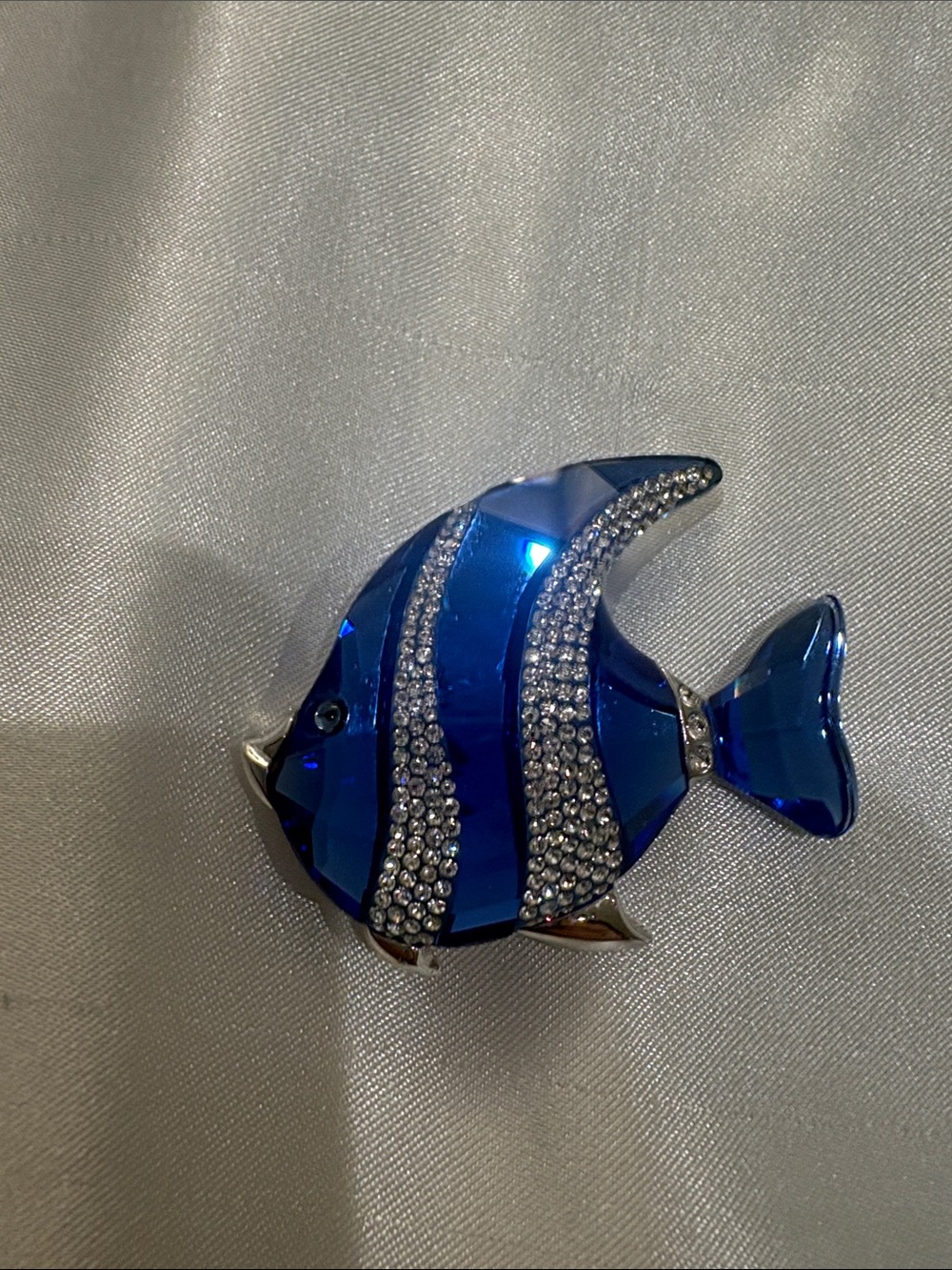 Blue Crystal-Stripes Swarovski Angel Fish Brooch